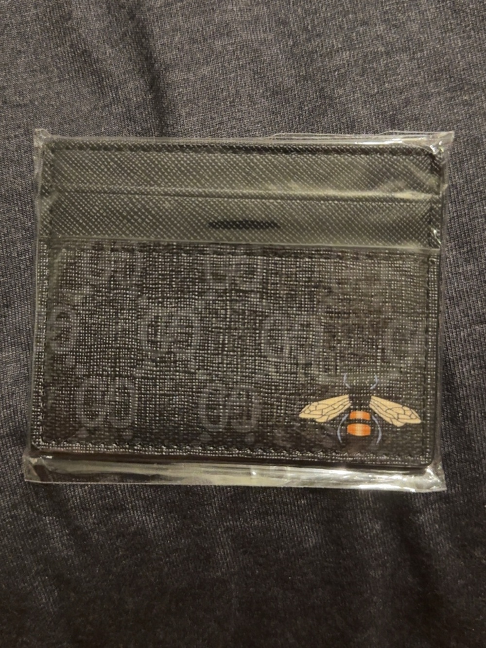 Double GG Black Card Holder with Bee Motif
